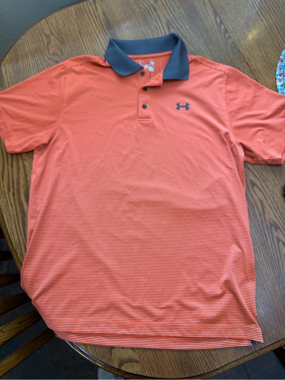Under Armour Heat Gear Loose Fit Men’s Orange/Grey Stripe Polo - Picture 3 of 5